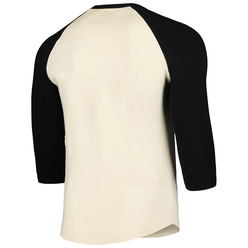 T-shirt raglan à manches 3/4 Majestic Threads pour hommes, crème/noir