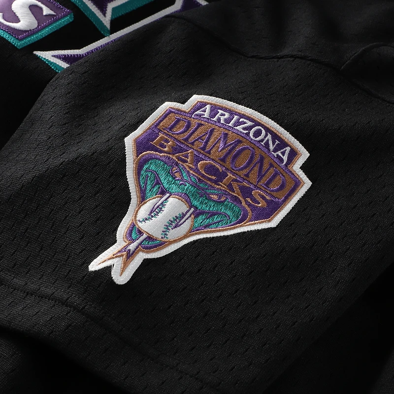 Maillot d'entraînement au bâton Mitchell & Ness Randy Johnson noir pour homme, collection Cooperstown des Arizona Diamondbacks, en maille et à boutons.