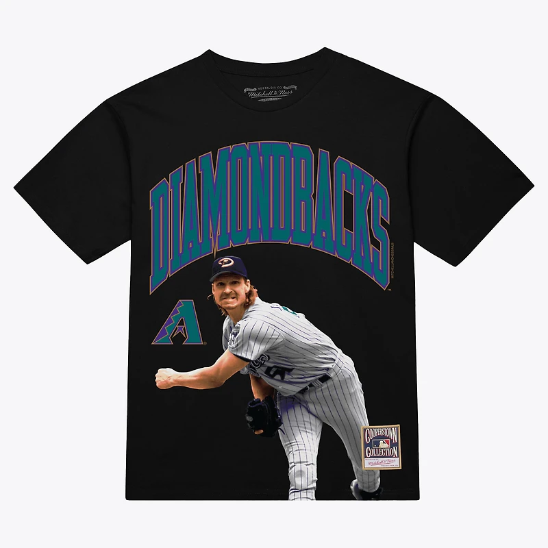 Men's Mitchell & Ness Randy Johnson Black Arizona Diamondbacks Photo Arch Player Graphic T-Shirt