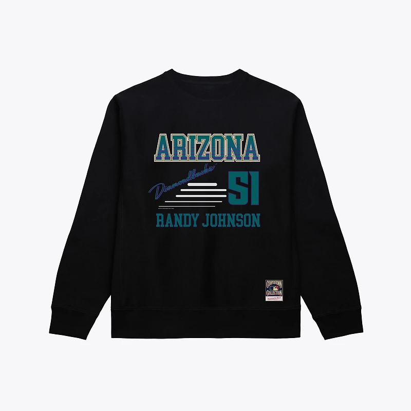 Men's Mitchell & Ness Randy Johnson Black Arizona Diamondbacks Stripes Name Number Crewneck Sweatshirt