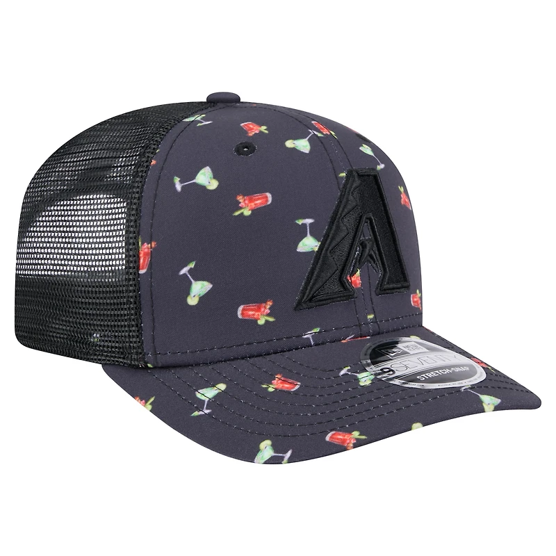 Casquette extensible à bouton-pression New Era noire Arizona Diamondbacks Adventure Drinks Pattern 9SEVENTY pour homme