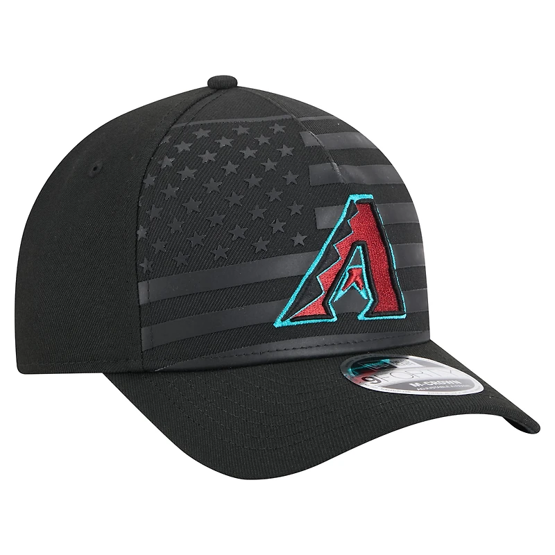 Casquette ajustable New Era noire 9FORTY M-Crown A-Frame pour homme, motif drapeau américain, Arizona Diamondbacks