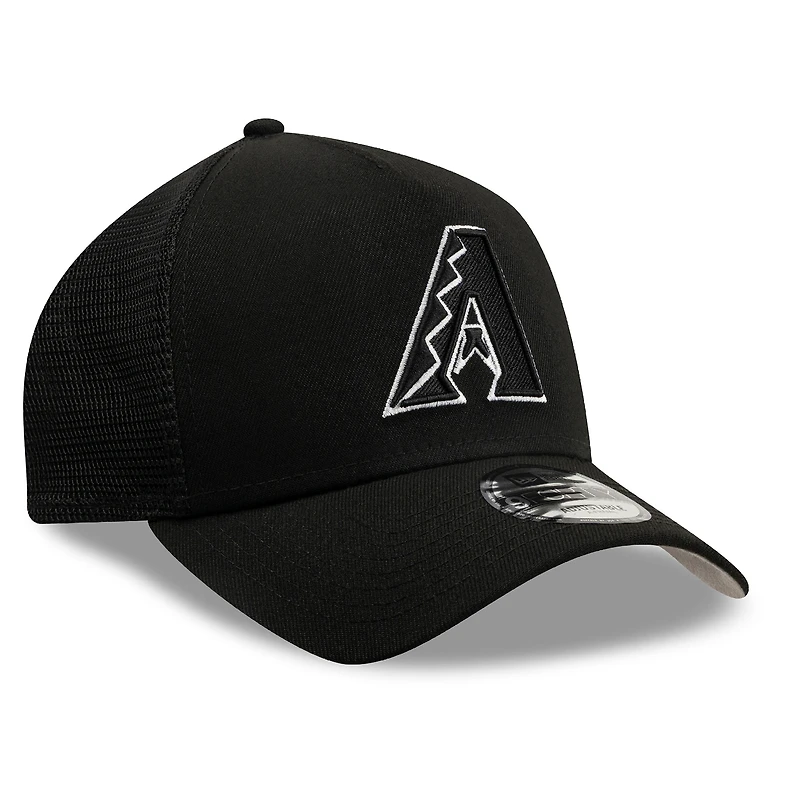 Men's New Era Black Arizona Diamondbacks Side Script 9FORTY A-Frame Trucker Adjustable Hat