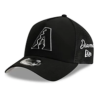 Men's New Era Black Arizona Diamondbacks Side Script 9FORTY A-Frame Trucker Adjustable Hat