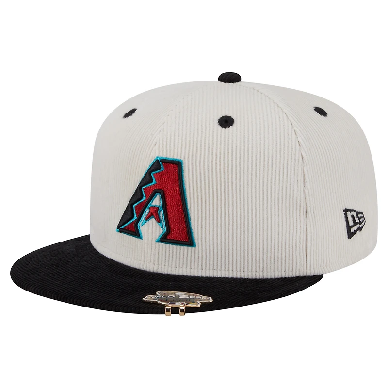 Casquette ajustée New Era 59FIFTY en velours côtelé bicolore crème/noir pour homme des Diamondbacks de l'Arizona