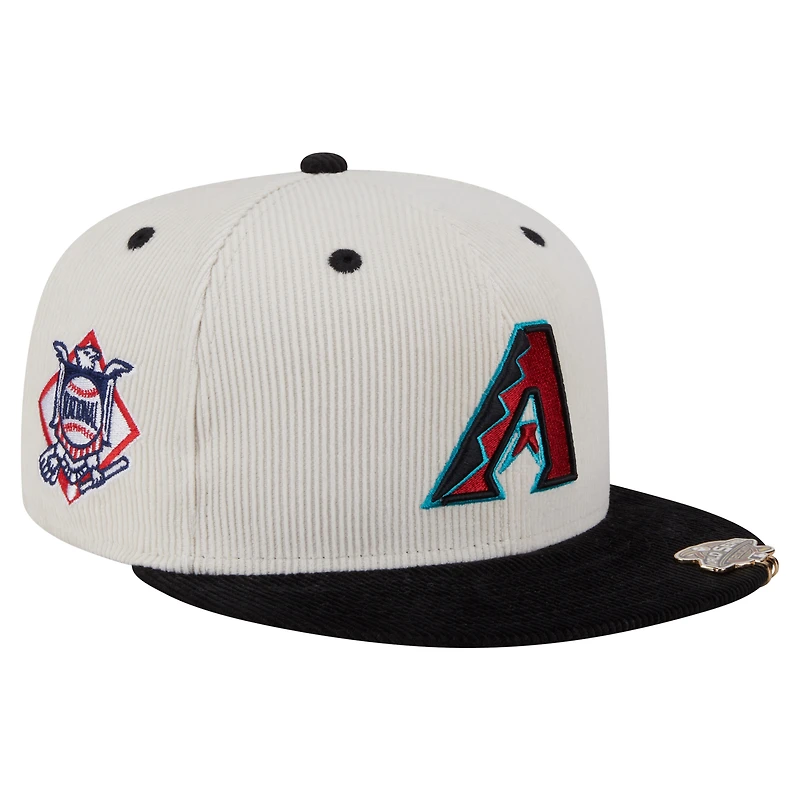 Casquette ajustée New Era 59FIFTY en velours côtelé bicolore crème/noir pour homme des Diamondbacks de l'Arizona