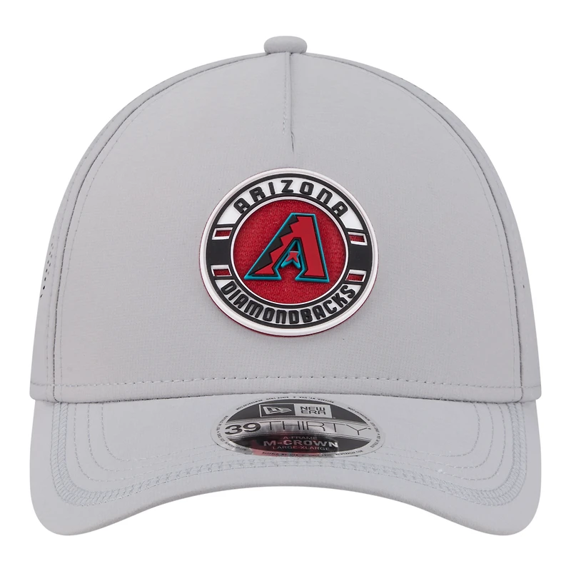 Casquette New Era grise pour homme, écusson Arizona Diamondbacks, modèle 39THIRTY, monture A, couronne M, perforée et flexible