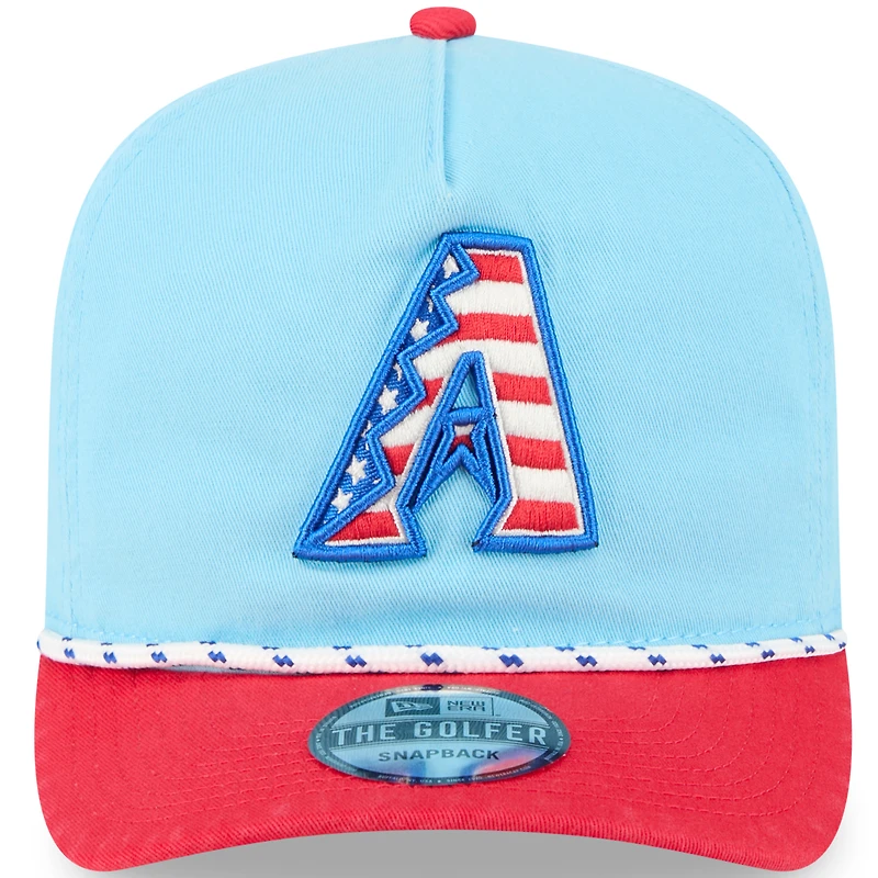 Men's New Era Light Blue/Red Arizona Diamondbacks 2025 Fourth of July Golfer Snapback Hat