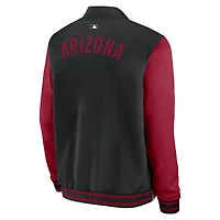 Veste aviateur Nike noire/rouge pour homme, collection authentique des Diamondbacks de l'Arizona, coupe décontractée entièrement zippée.