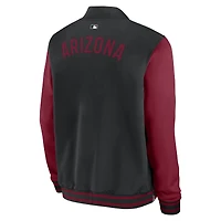 Veste aviateur Nike noire/rouge pour homme, collection authentique des Diamondbacks de l'Arizona, coupe décontractée entièrement zippée.