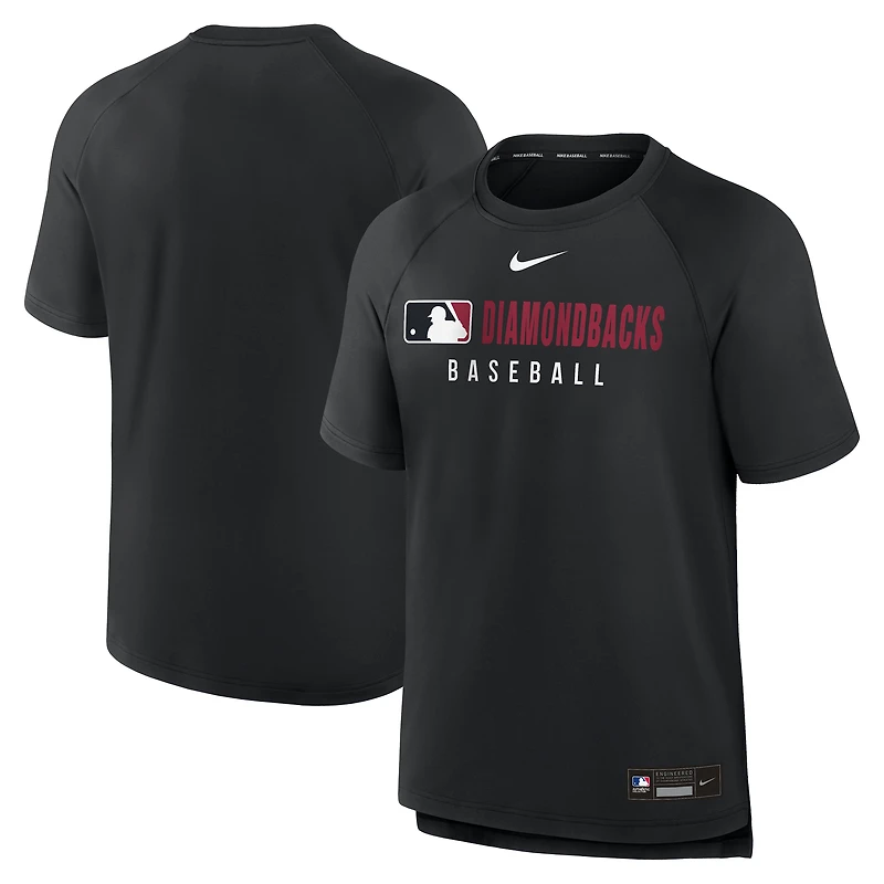 T-shirt Nike noir authentique des Diamondbacks de l'Arizona pour homme, coupe raglan Dri-FIT d'avant-match