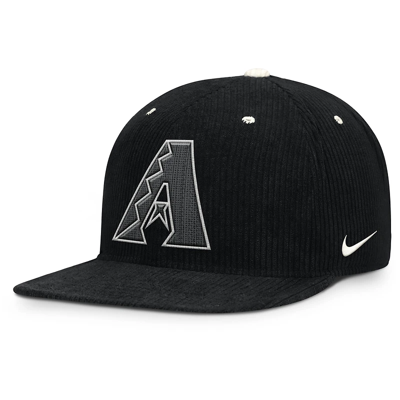 Casquette structurée à fermeture snapback Nike Arizona Diamondbacks Pro en velours côtelé noir pour homme