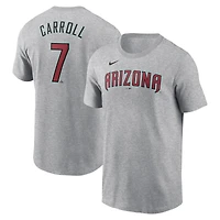 T-shirt Nike Corbin Carroll Heather Grey pour homme avec nom et numéro Fuse des Diamondbacks de l'Arizona