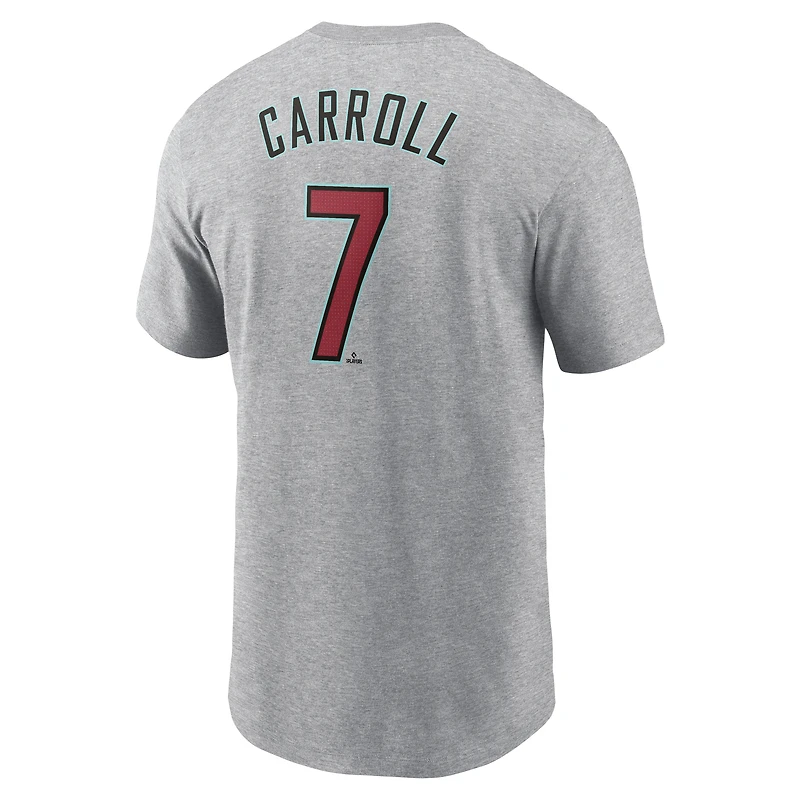 T-shirt Nike Corbin Carroll Heather Grey pour homme avec nom et numéro Fuse des Diamondbacks de l'Arizona