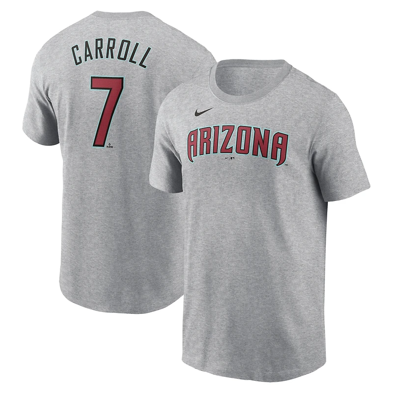 T-shirt Nike Corbin Carroll Heather Grey pour homme avec nom et numéro Fuse des Diamondbacks de l'Arizona