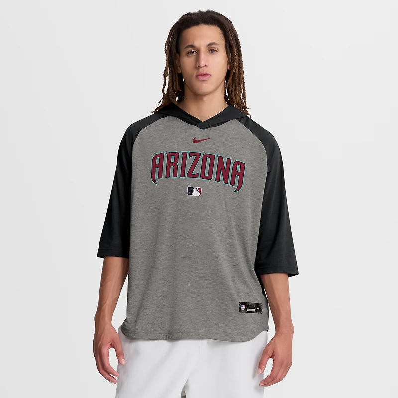 Men's Nike Gray Arizona Diamondbacks Authentic Collection Flux Dri-FIT Raglan 3/4-Sleeve Hooded T-Shirt