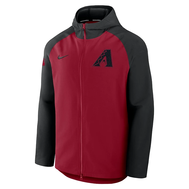 Veste Nike Authentic Collection Raglan Performance entièrement zippée pour homme Rouge/Noir Arizona Diamondbacks