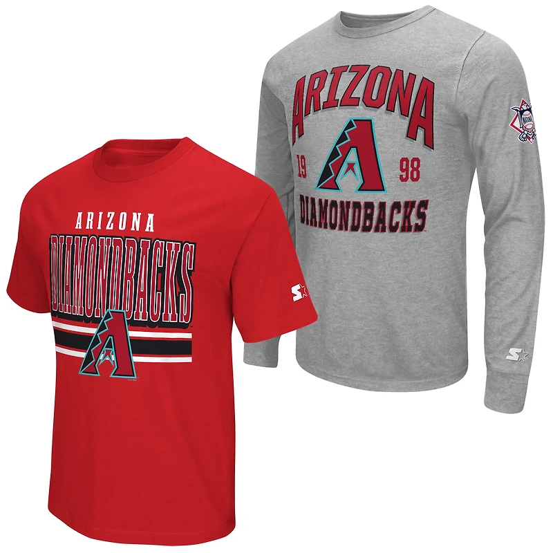 Men's Starter Heather Gray/Red Arizona Diamondbacks Two-Pack Long Sleeve & Short T-Shirt Set