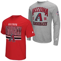 Men's Starter  Heather Gray/Red Arizona Diamondbacks Two-Pack Long Sleeve & Short T-Shirt Set