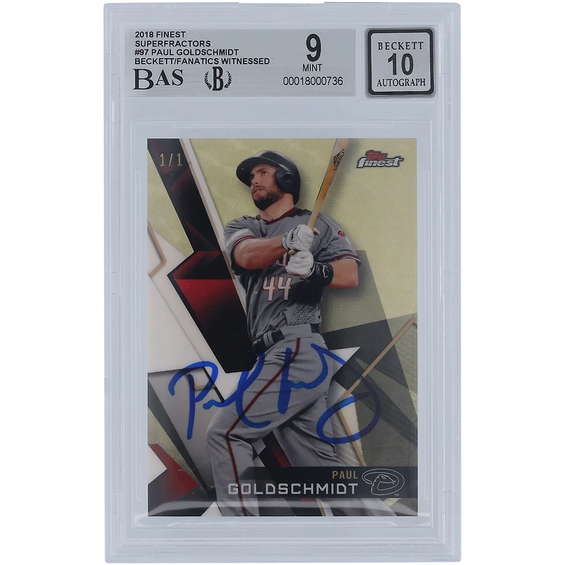 Paul Goldschmidt Arizona Diamondbacks Autographed 2018 Topps Finest Superfractor #97 #1/1 Beckett Fanatics Witnessed Authenticated 9/10 Card