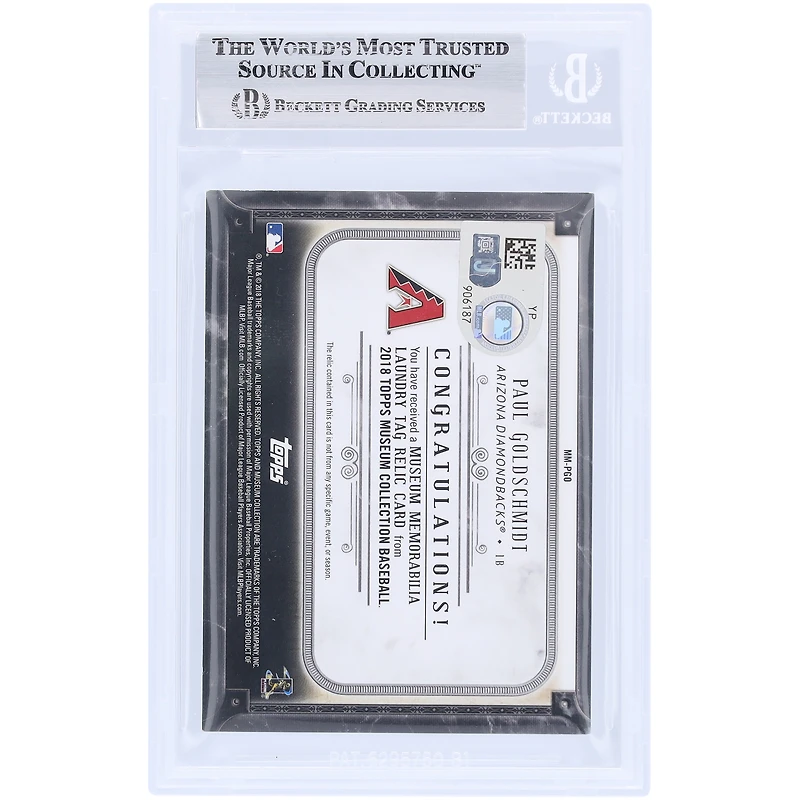 Paul Goldschmidt Arizona Diamondbacks Autographed 2018 Topps Museum Collection Emerald MLB Majestic Laundry Tag Relic #MM-PGO #1/1 Beckett Fanatics Witnessed Authenticated Card