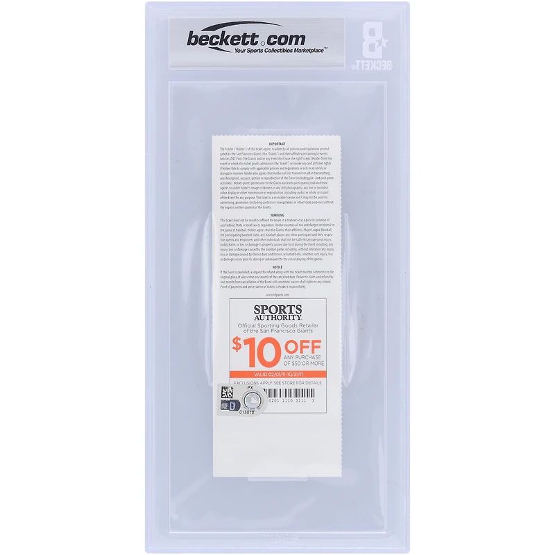 Paul Goldschmidt Arizona Diamondbacks Autographed Beckett Fanatics Witnessed Authenticated Auto 10 Ticket from August 2, 2011 - 1st Career Home Run