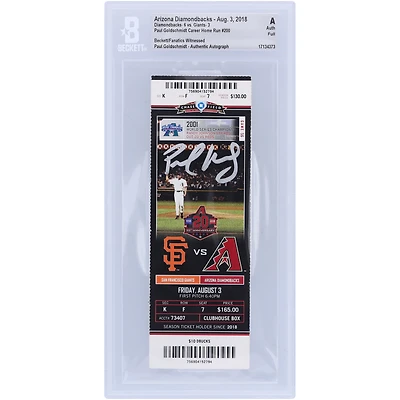 Paul Goldschmidt Arizona Diamondbacks Autographed Beckett Fanatics Witnessed Authenticated Ticket from August 3, 2018 - 200th Career Home Run