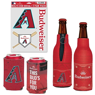 WinCraft Arizona Diamondbacks MLB x Budweiser Refroidisseur de canettes, refroidisseur de bouteilles et pack d'autocollants