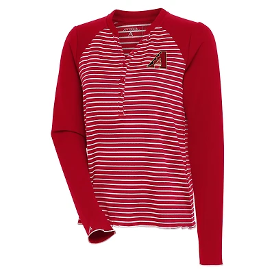 T-shirt à manches longues Henley Maverick des Diamondbacks de l'Arizona pour femme, rouge/blanc, Antigua