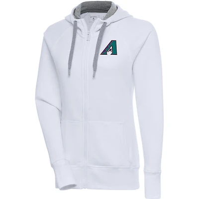 Women's Antigua  White Arizona Diamondbacks Cooperstown Victory Full-Zip Hoodie