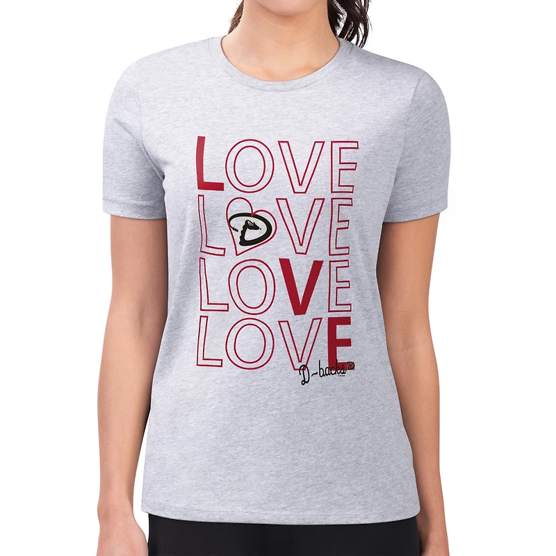 Women's G-III 4Her by Carl Banks Heather Gray Arizona Diamondbacks Super-Slim Fit Lightweight Love Graphic Team T-Shirt