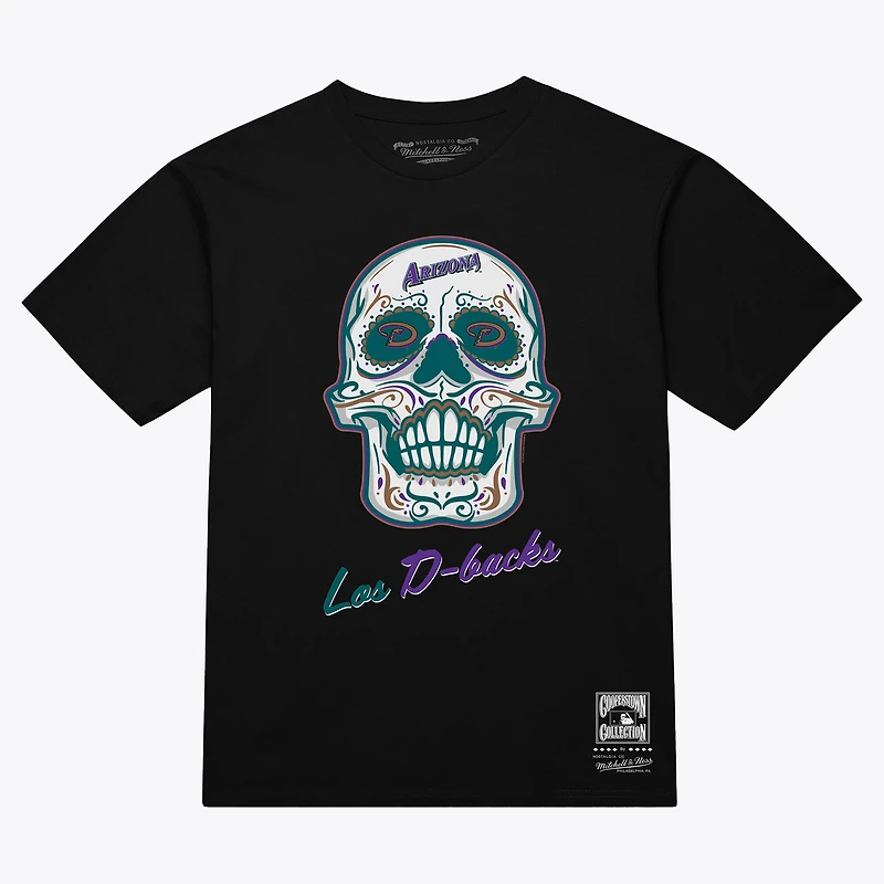 T-shirt boxy noir Mitchell & Ness Arizona Diamondbacks pour femmes, motif tête de mort mexicaine