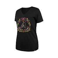 Women's New Era Black Arizona Diamondbacks Día de los Muertos V-Neck T-Shirt