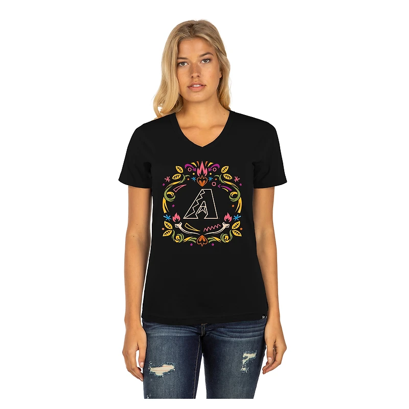 Women's New Era Black Arizona Diamondbacks Día de los Muertos V-Neck T-Shirt