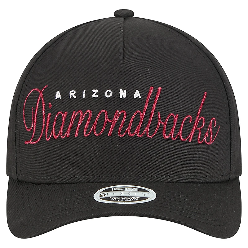 Casquette ajustable New Era noire Arizona Diamondbacks Metallic A-Frame 9FORTY pour femme