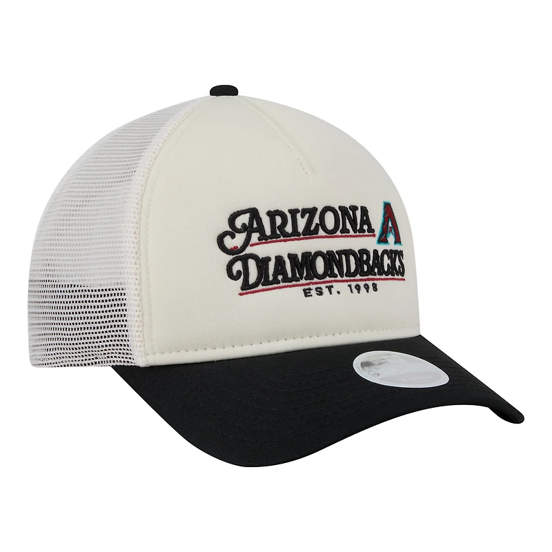 Women's New Era Light Beige/Black Arizona Diamondbacks Retro 9FORTY M-Crown A-Frame Trucker Adjustable Hat