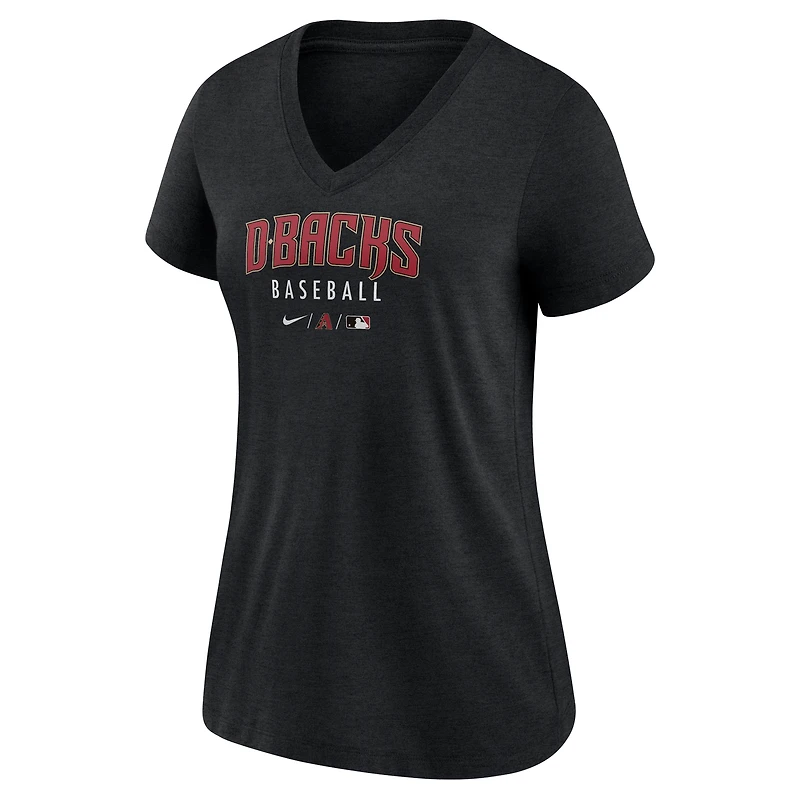 Women's Nike Heather Black Arizona Diamondbacks Authentic Collection Tri-Blend V-Neck T-Shirt