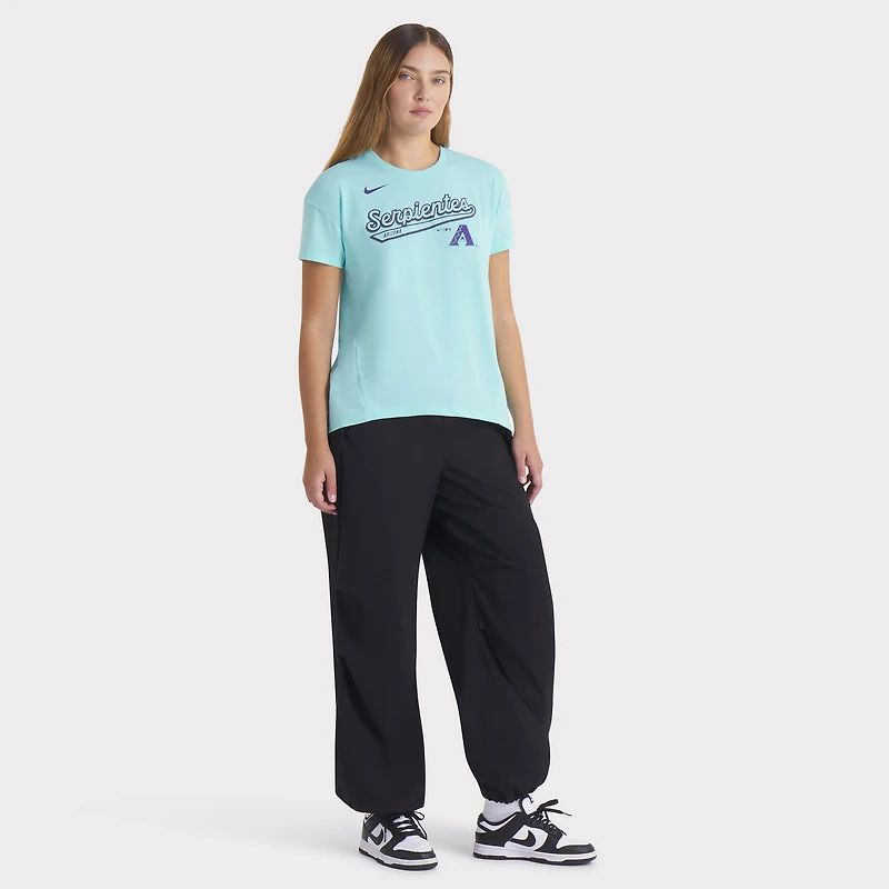 T-shirt Nike bleu sarcelle pour femme City Connect 2025 des Diamondbacks de l'Arizona, fluide et tendance, en tri-mélange Dri-FIT