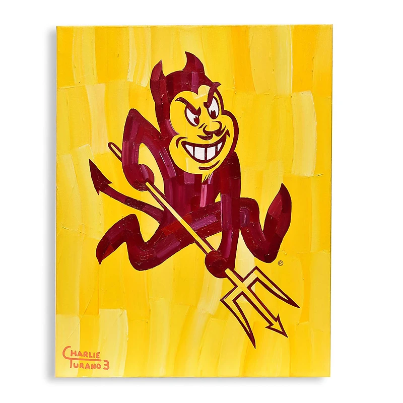 Arizona State Sun Devils - Toile tendue 40,6 x 50,8 cm (16 x 20 pouces) - Œuvre originale de Charlie Turano III - Édition limitée n° 1/1 - Sparky