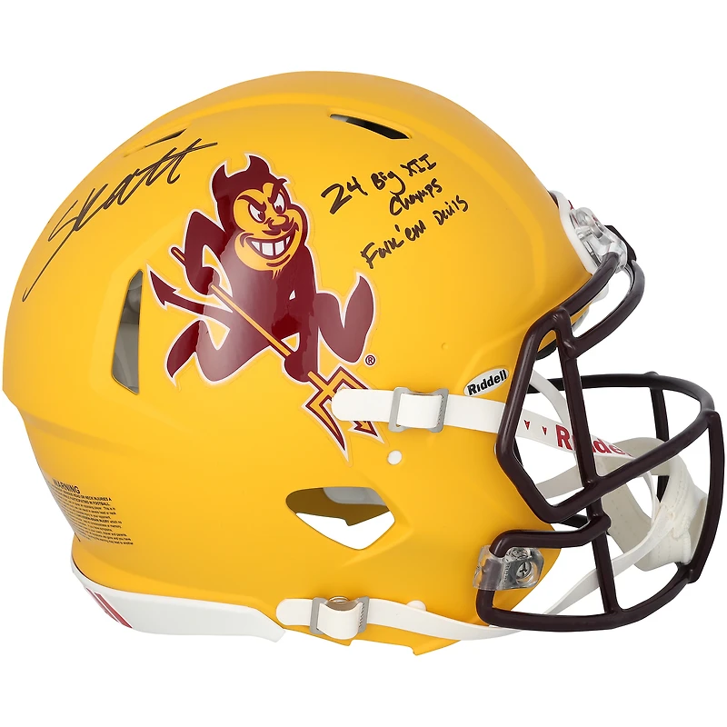 Casque authentique Sparky Riddell Speed ​​autographié par Cam Skattebo, joueur des Arizona State Sun Devils, avec les inscriptions « 24 Big XII Champs » et « Fork 'em Devils »