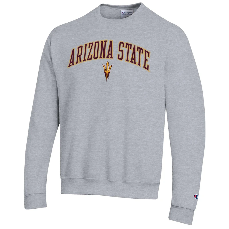 Men's Champion  Heather Gray Arizona State Sun Devils Arch Over Logo Pullover Sweatshirt