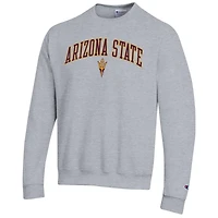 Men's Champion  Heather Gray Arizona State Sun Devils Arch Over Logo Pullover Sweatshirt