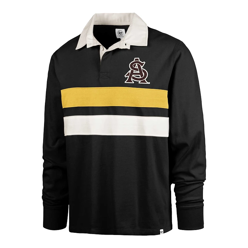 Men's '47 Black Arizona State Sun Devils Clubhouse Knox Thames Long Sleeve Rugby Polo