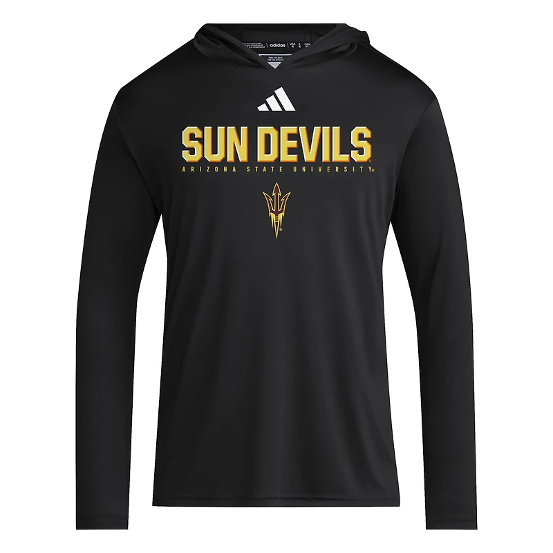 T-shirt à capuche et manches longues adidas noir Arizona State Sun Devils 2025 AEROREADY Sideline Training pour homme