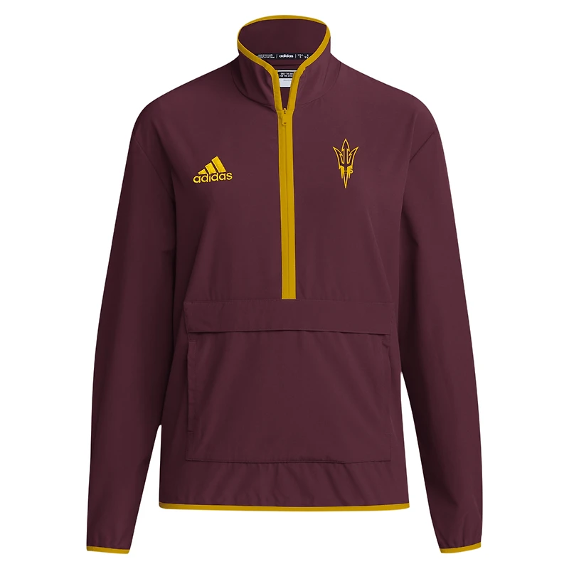Veste adidas marron Arizona State Sun Devils 2024 Coaches Sideline Half-Zip pour homme