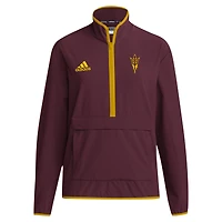 Veste adidas marron Arizona State Sun Devils 2024 Coaches Sideline Half-Zip pour homme