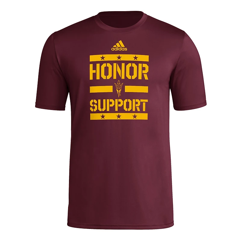 T-shirt d'avant-match adidas Bordeaux Arizona State Sun Devils Honor & Support pour homme