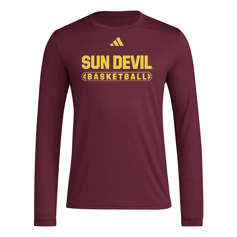 Men's adidas Maroon Arizona State Sun Devils On-Court Pregame Long Sleeve T-Shirt