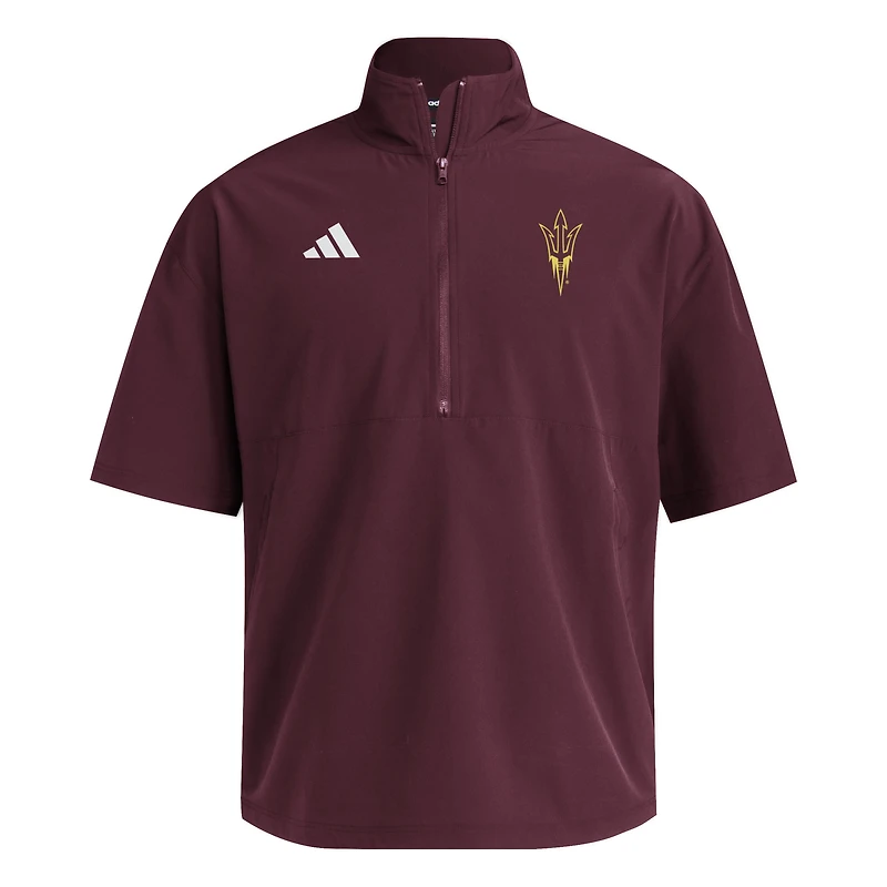 Men's adidas  Maroon Arizona State Sun Devils Woven Quarter-Zip Short Sleeve Pullover