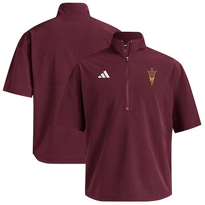 Men's adidas  Maroon Arizona State Sun Devils Woven Quarter-Zip Short Sleeve Pullover